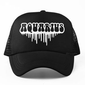 🆕AQUARIUS Drip Zodiac Black Foam Trucker Hat Mesh Snapback Cap